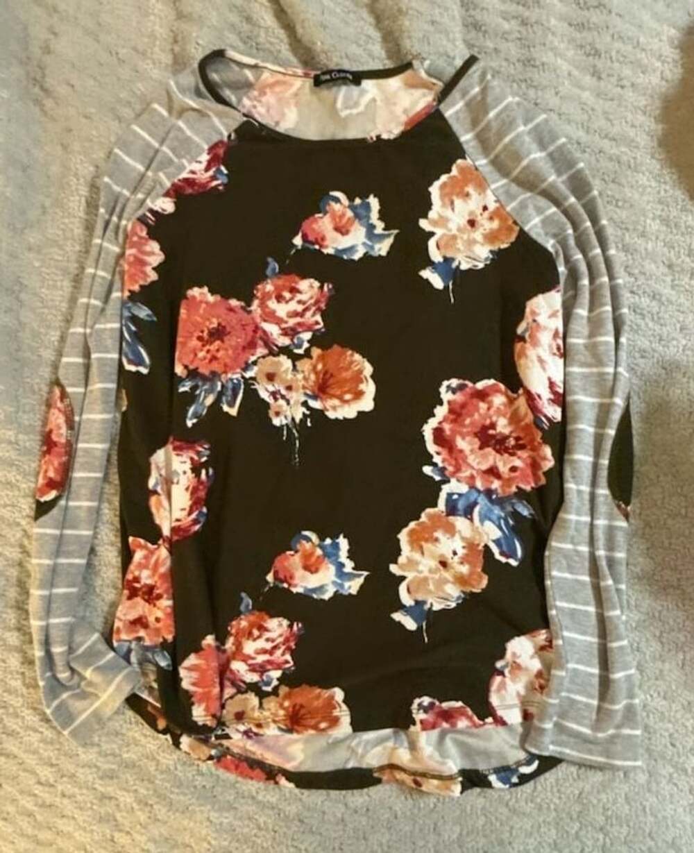 Pink Clover Floral and Striped Raglan Long Sleeve Top